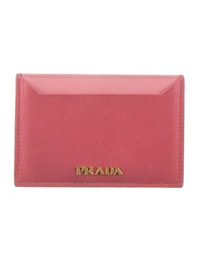 Pre-owned Prada Vitello Move Leather Card Holder In Pink