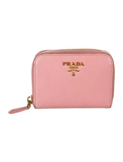 Pre-owned Prada Vitello Move Leather Coin Pouch In Pink