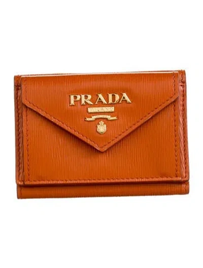 Pre-owned Prada Vitello Move Leather Compact Wallet In Orange