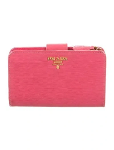 Pre-owned Prada Vitello Move Leather Compact Wallet In Pink