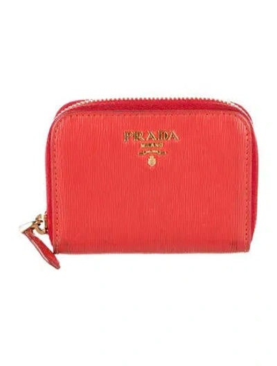 Pre-owned Prada Vitello Move Leather Compact Wallet In Red