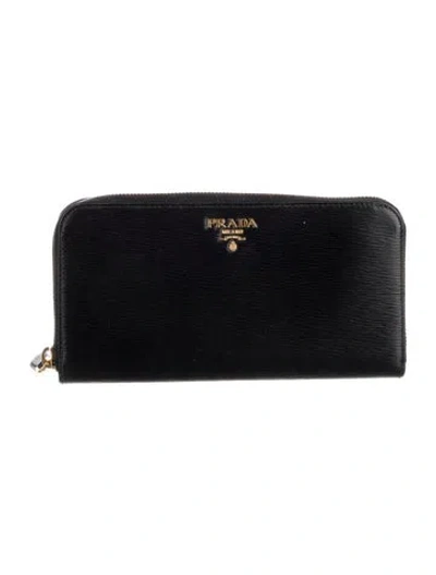 Pre-owned Prada Vitello Move Leather Continental Wallet In Black