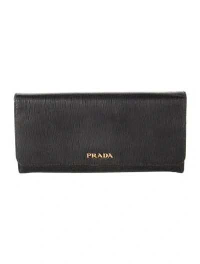 Pre-owned Prada Vitello Move Leather Continental Wallet In Black