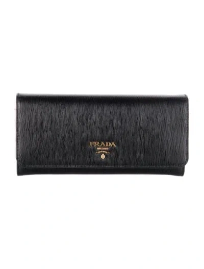 Pre-owned Prada Vitello Move Leather Continental Wallet In Black