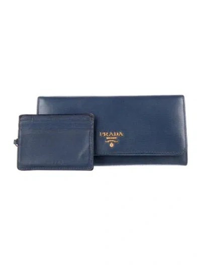 Pre-owned Prada Vitello Move Leather Continental Wallet In Blue
