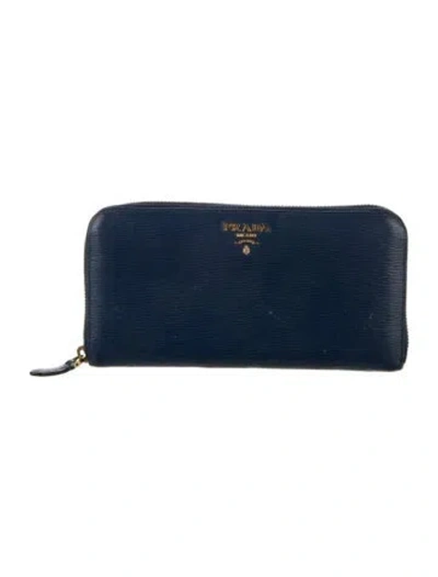 Pre-owned Prada Vitello Move Leather Continental Wallet In Blue