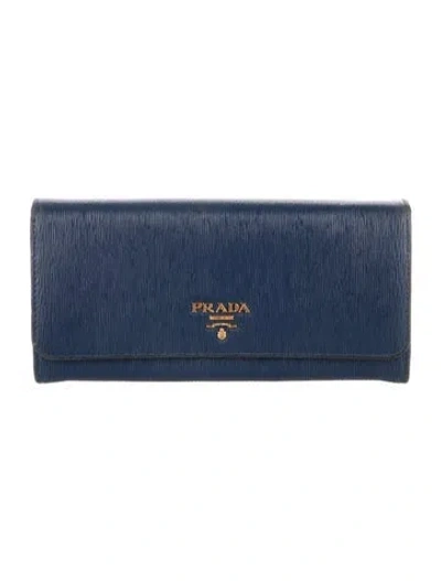 Pre-owned Prada Vitello Move Leather Continental Wallet In Blue