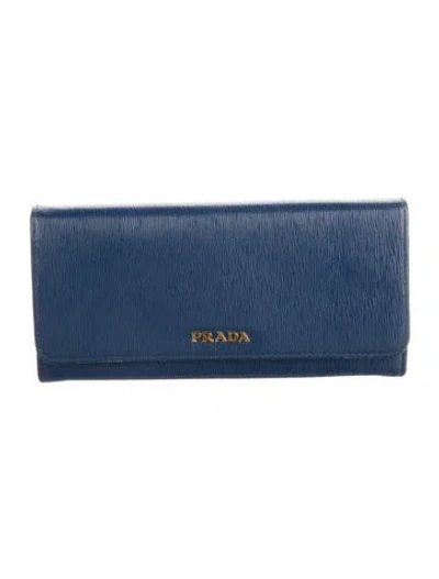 Pre-owned Prada Vitello Move Leather Continental Wallet In Blue