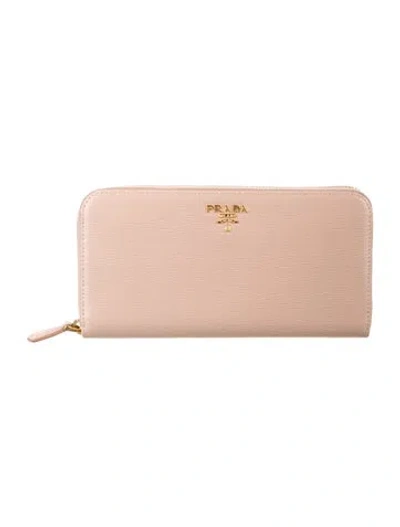 Pre-owned Prada Vitello Move Leather Continental Wallet In Neutrals