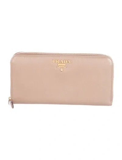 Pre-owned Prada Vitello Move Leather Continental Wallet In Neutrals
