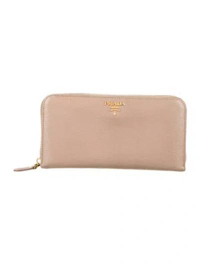 Pre-owned Prada Vitello Move Leather Continental Wallet In Neutrals