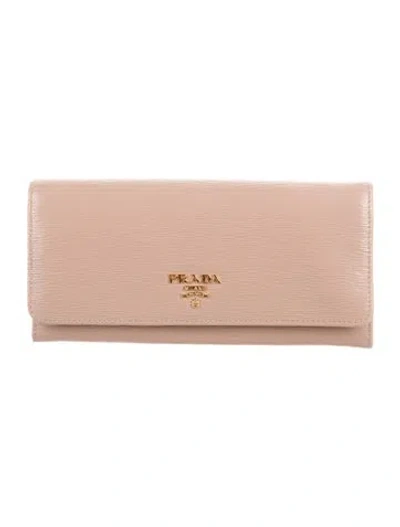 Pre-owned Prada Vitello Move Leather Continental Wallet In Neutrals