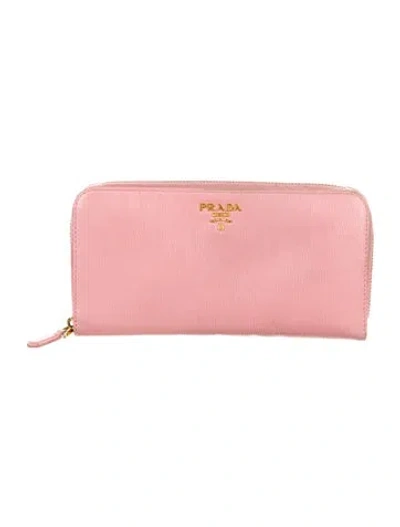 Pre-owned Prada Vitello Move Leather Continental Wallet In Pink