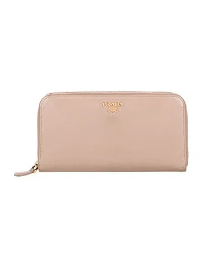 Pre-owned Prada Vitello Move Leather Continental Wallet In Pink