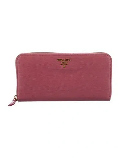 Pre-owned Prada Vitello Move Leather Continental Wallet In Pink