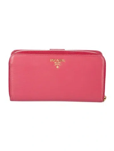 Pre-owned Prada Vitello Move Leather Continental Wallet In Pink