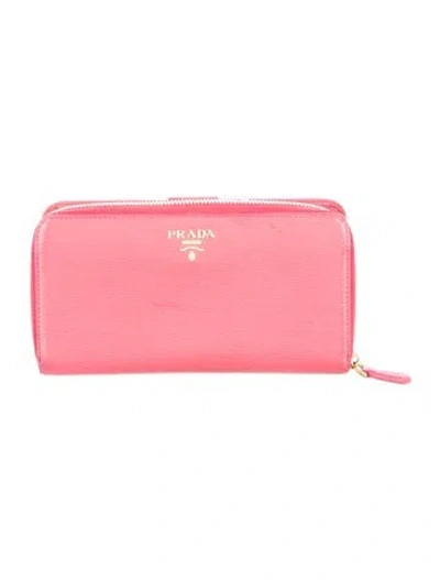 Pre-owned Prada Vitello Move Leather Continental Wallet In Pink
