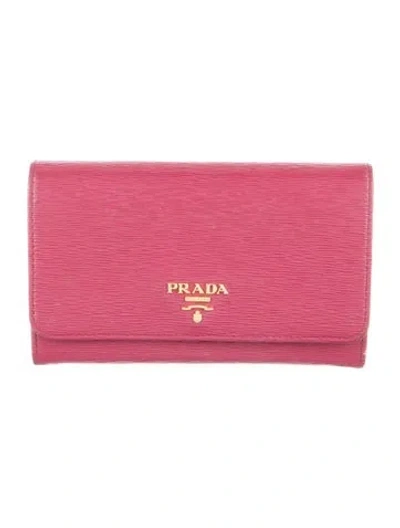 Pre-owned Prada Vitello Move Leather Continental Wallet In Pink