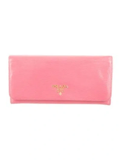 Pre-owned Prada Vitello Move Leather Continental Wallet In Pink