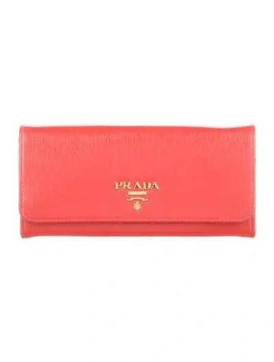 Pre-owned Prada Vitello Move Leather Continental Wallet In Red