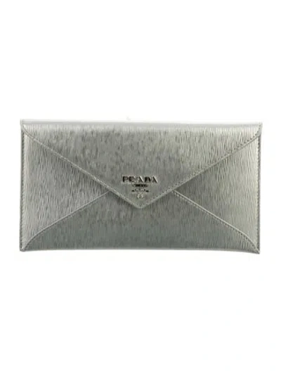 Pre-owned Prada Vitello Move Leather Continental Wallet In Silver