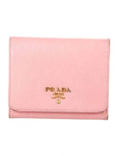 Pre-owned Prada Vitello Move Leather Trifold Wallet In Pink