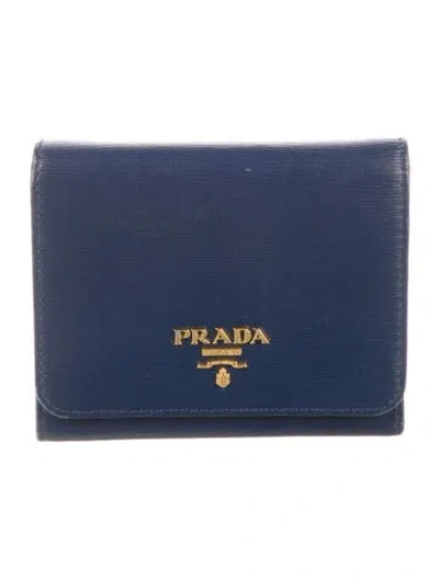 Pre-owned Prada Vitello Move Leather Wallet In Blue