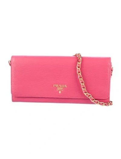 Pre-owned Prada Vitello Move Leather Wristlet In Pink