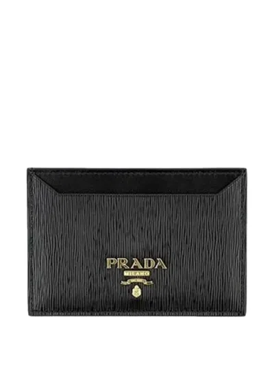 Prada Vitello Move Logo-plaque Calfskin Wallet In Black