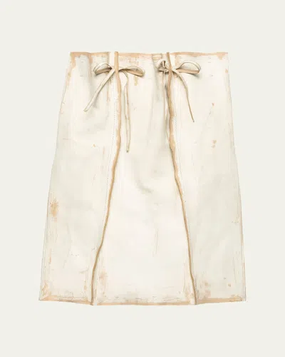 Prada Vitello Painted Leather Bow Midi Skirt In Neutral