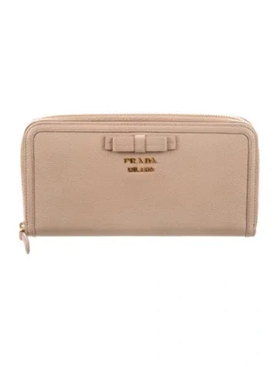 Pre-owned Prada Vitello Phenix Leather Continental Wallet In Neutral