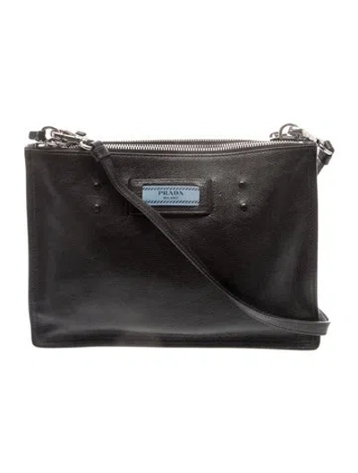 Pre-owned Prada Vitello Phenix Leather Etiquette In Black