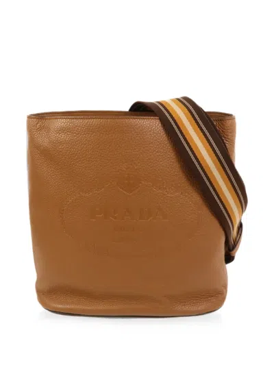 Pre-owned Prada Vitello Phenix Leather Shoulder Bag In Brown