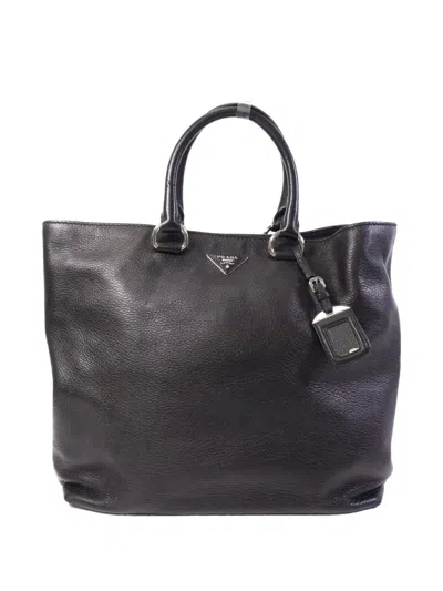 Pre-owned Prada Vitello Phenix Leather Tote Bag In Black