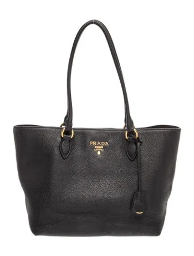 Pre-owned Prada Vitello Phenix Leather Tote In Black
