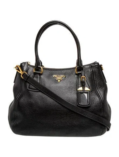 Pre-owned Prada Vitello Phenix Leather Vitello Daino Leather Satchel In Black