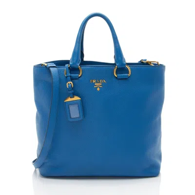 Prada Vitello Phenix N/s Tote In Blue