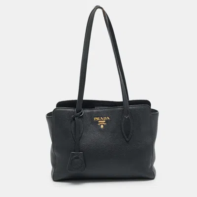 Pre-owned Prada Vitello Phenix Small Black Leather Tote