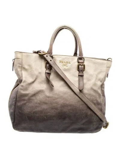 Pre-owned Prada Vitello Shine Leather Bauletto In Gray