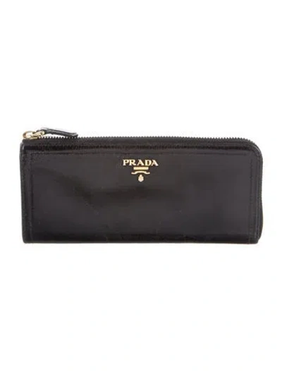 Pre-owned Prada Vitello Shine Leather Continental Wallet In Black
