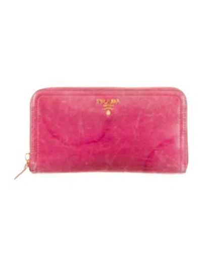 Pre-owned Prada Vitello Shine Leather Continental Wallet In Pink