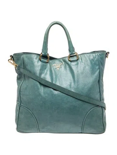 Pre-owned Prada Vitello Shine Leather Top Handle Bag In Blue