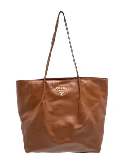 Pre-owned Prada Vitello Shine Leather Tote In Brown
