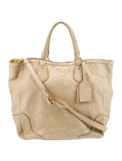 Pre-owned Prada Vitello Shine Leather Tote In Neutral