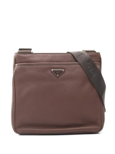 Pre-owned Prada Vittelo City Leather Shoulder Bag In Brown