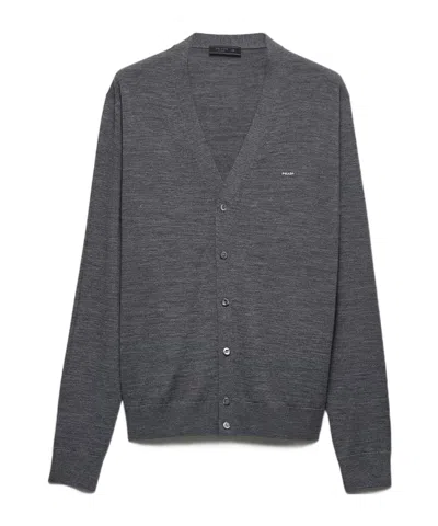Prada Virgin Wool Cardigan In Gray
