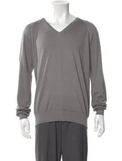 Pre-owned Prada V-neck Long Sleeve Pullover In Gray