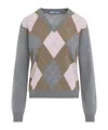 Prada Argyle-pattern V-neck Cashmere Sweater In Gray