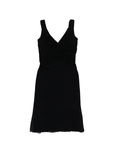 Pre-owned Prada V-neck Pleated Dress In Black