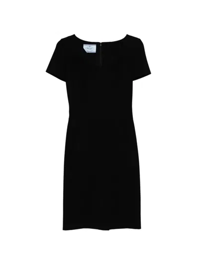 Pre-owned Prada V-neck Short-sleeve Dress In Black